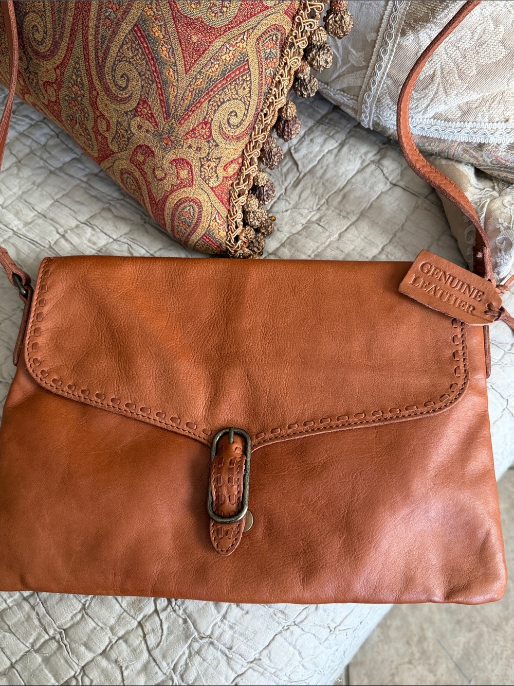Genuine Leather Tan Crossbody Bag - Classic Casual 9” by 13” beautiful leather